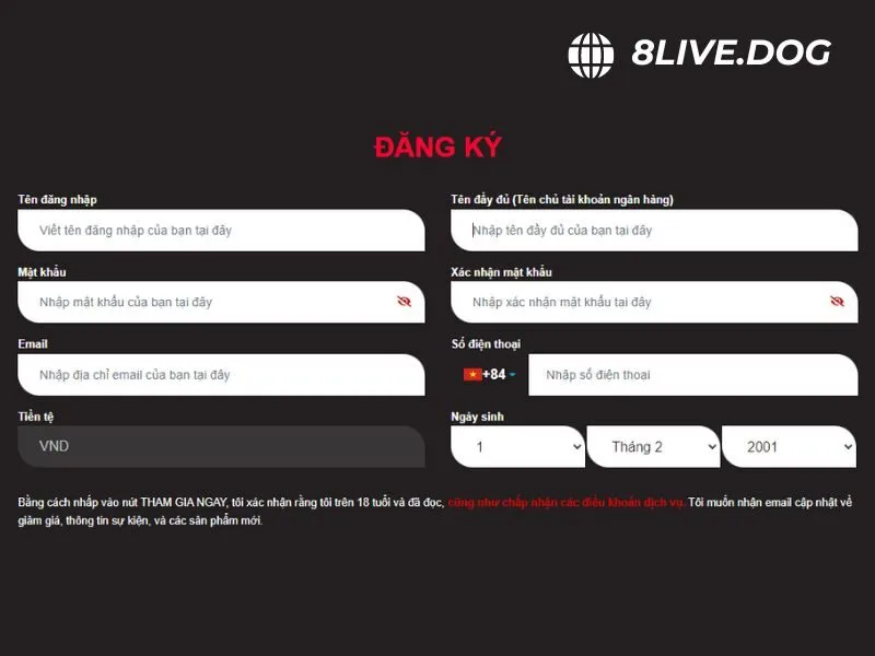Người chơi cần cung cấp chính xác thông tin khi đăng ký