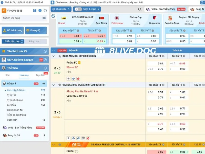 Sảnh cược cung cấp rất nhiều bộ môn nổi tiếng